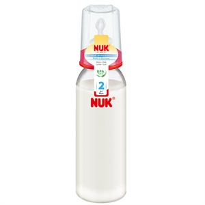 NUK240ML PP 清色奶瓶（带2号标准口径中圆孔硅胶仿真通气奶嘴）(多种颜色随机发货)