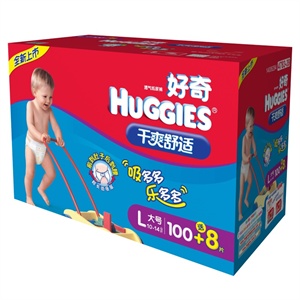 好奇干爽舒适第二代纸尿裤大号彩箱装L 100+8片