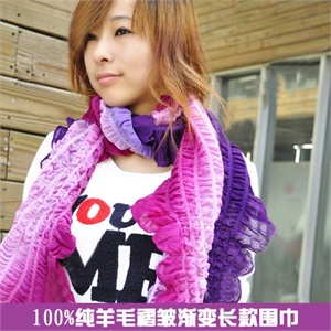 新年礼品 2010年款 羊毛荷叶边长款散穗围巾，扮靓~~紫色