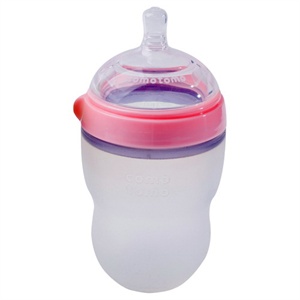 Comotomo妈妈乳感硅胶奶瓶(250ML,粉色，奶嘴流量为二滴，适合3-6个月）