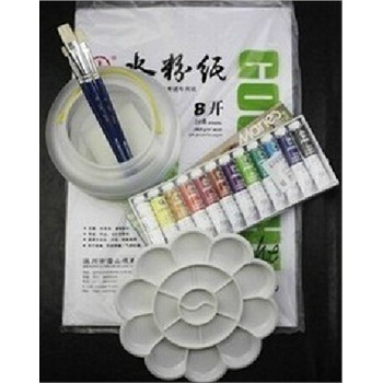 新品水粉5件套装-马利牌水粉颜料12色 画笔 水粉纸 调色盘 洗笔桶