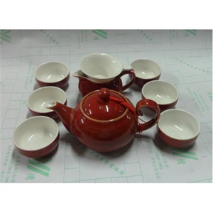 （包邮）苏氏铁红花釉小号10头茶具 75309