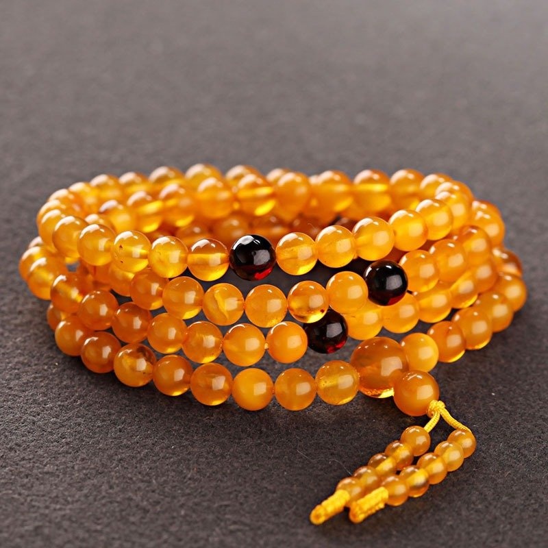 觉 108颗天然琥珀佛珠手串 天然蜜蜡 5mm-8m