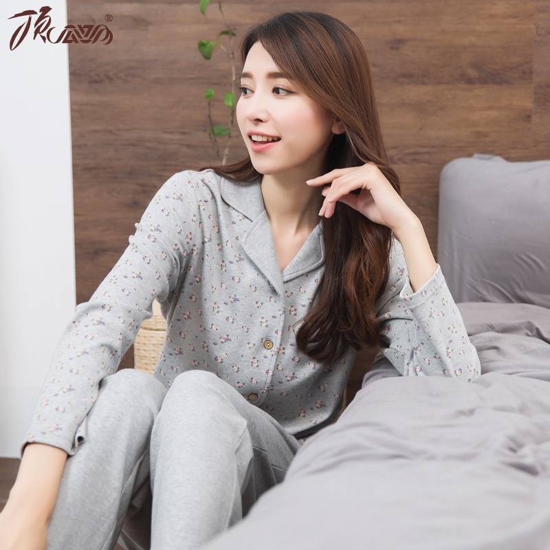 【顶瓜瓜 <em>睡衣女秋</em>棉质<em>翻领</em>女长袖家居服套装