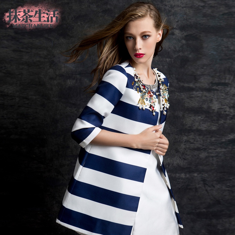 抹茶生活 风衣女2014新款春秋中<em>长款薄外套</em>条