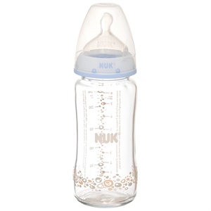 NUK 240ML宽口径耐高温玻璃彩色奶瓶(带1号硅胶宽口仿真通气中圆孔奶嘴)