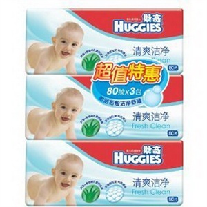 好奇清爽洁净婴儿柔润湿巾80补充装*3