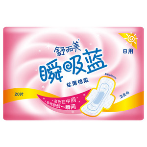 舒而美瞬吸蓝丝薄棉柔护翼卫生巾日用240mm20片/包