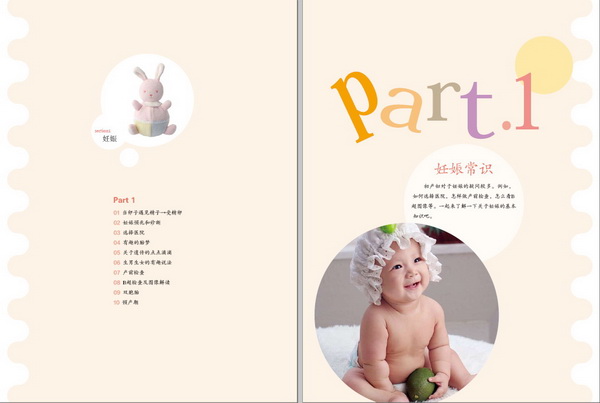 第一篇 妊娠<br> PART 1 妊娠常识<br> 当卵子遇见精子受精卵<br> 妊娠预兆和诊断<br> 选择医院<br> 有趣的胎梦<br> 关于遗传的点点滴滴<br> 生男生女的有趣说法<br> 产前检查<br> B超检查及图像解读<br> 双胞胎<br> 预产期<br> PART 2 妊娠280天日程表<br> 妊娠1个月 1~4周<br