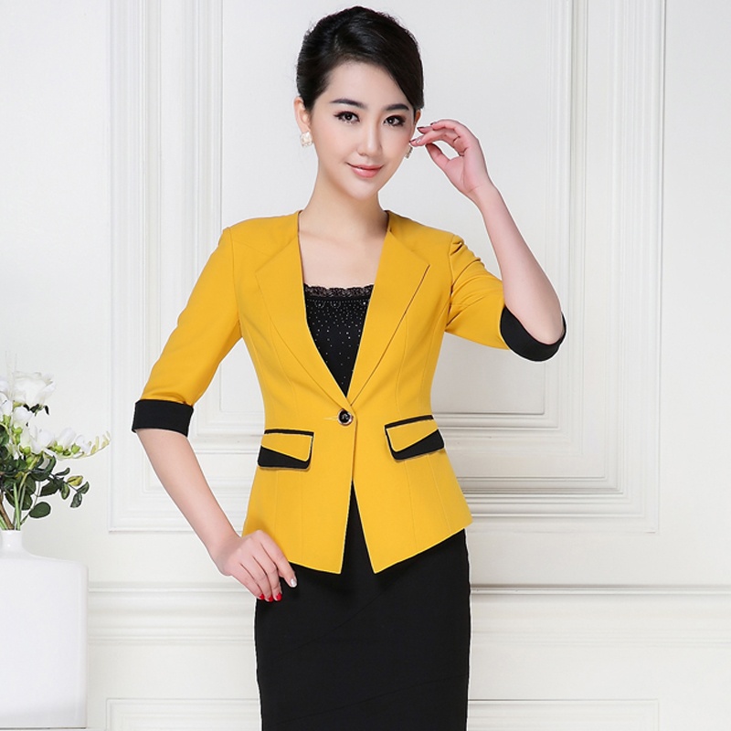 2014夏季装职业装女装套装 时尚气质修身ol女士正装西装工作服_黄色