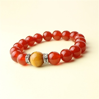 八九不离石 3a级天然红玛瑙黄虎眼木变石藏银手链10mm 12mm聚划算 镇