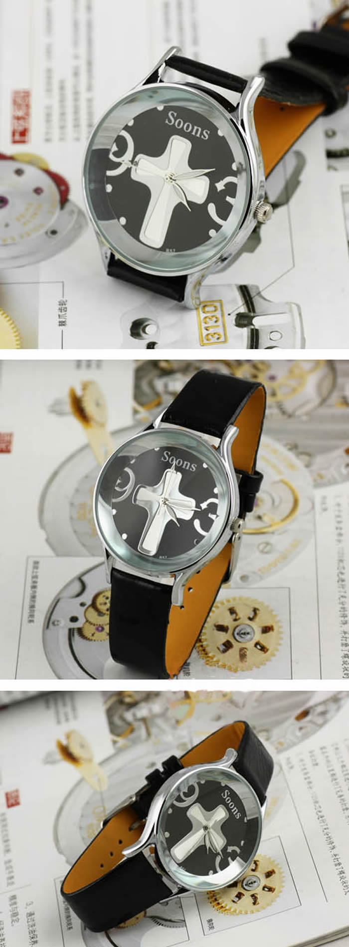 [当当自营] soons个性十字架时尚黑色手表b57